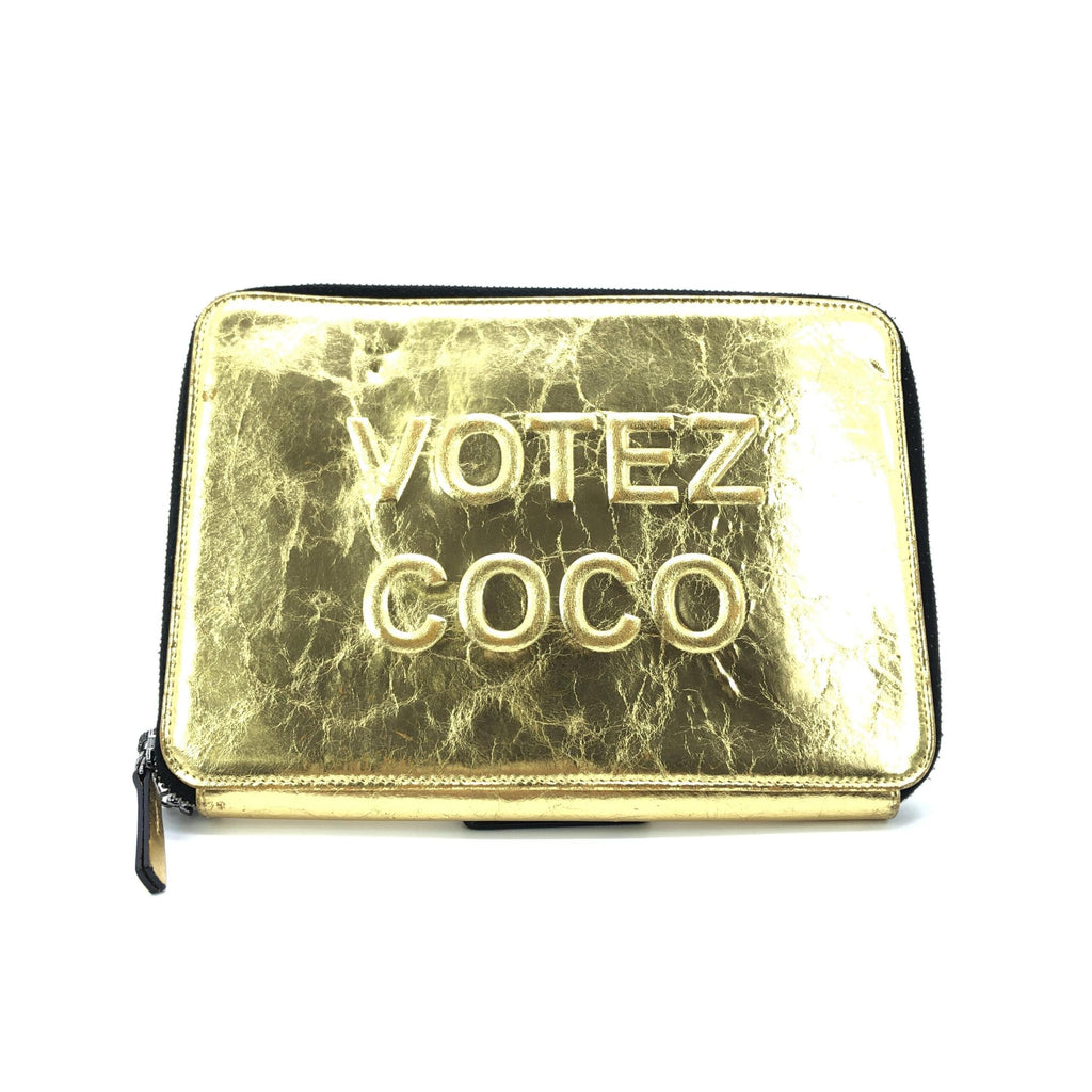 Gold Tone Votez Coco Zip Clutch