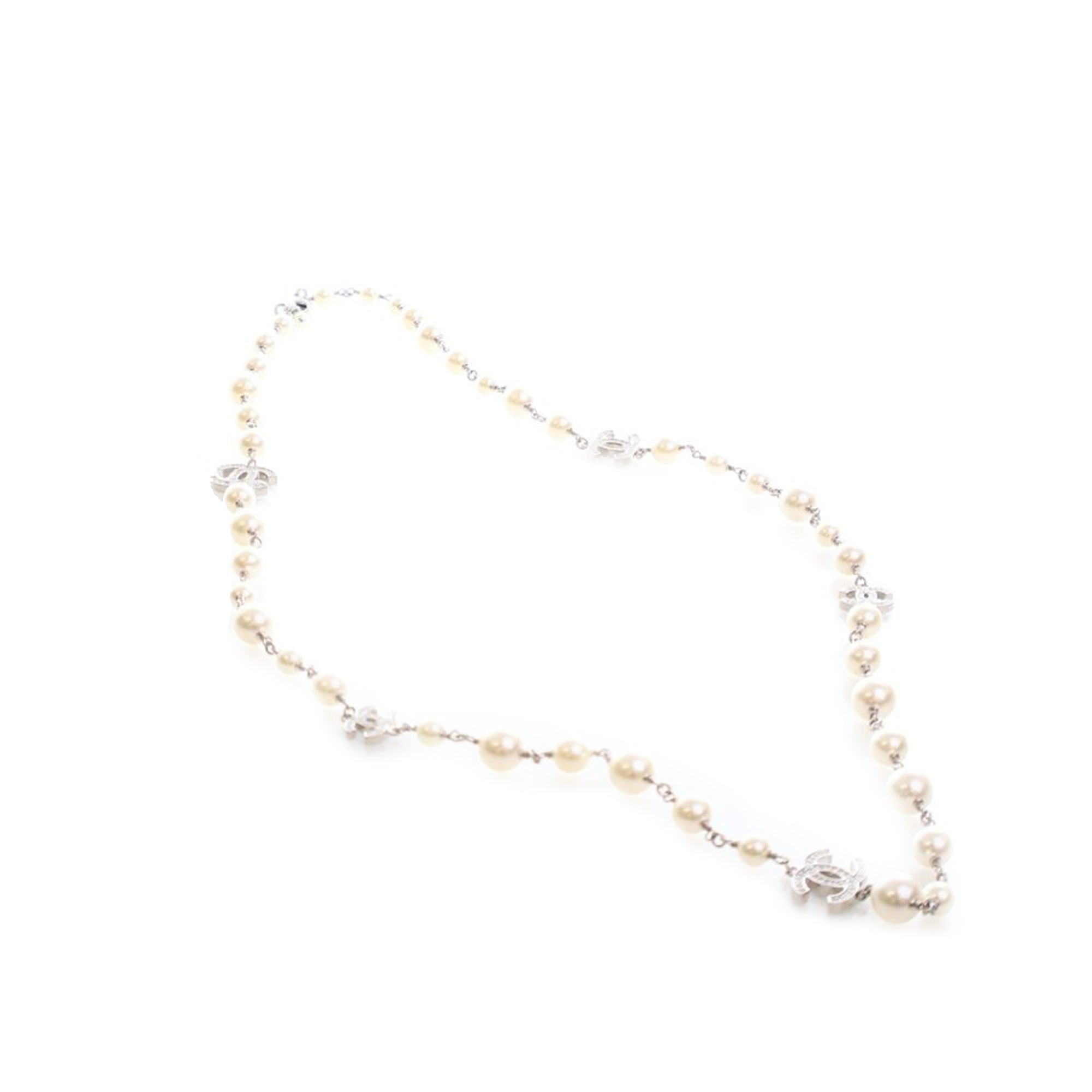CC Silver Plated Crystal Faux Pearl Long Necklace