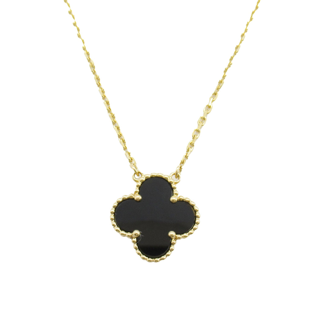 18K Yellow Gold and Onyx Vintage Alhambra Pendant Necklace