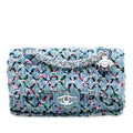 Medium Denim Rainbow Woven Stitch Quilted Robot Charm Single Flap