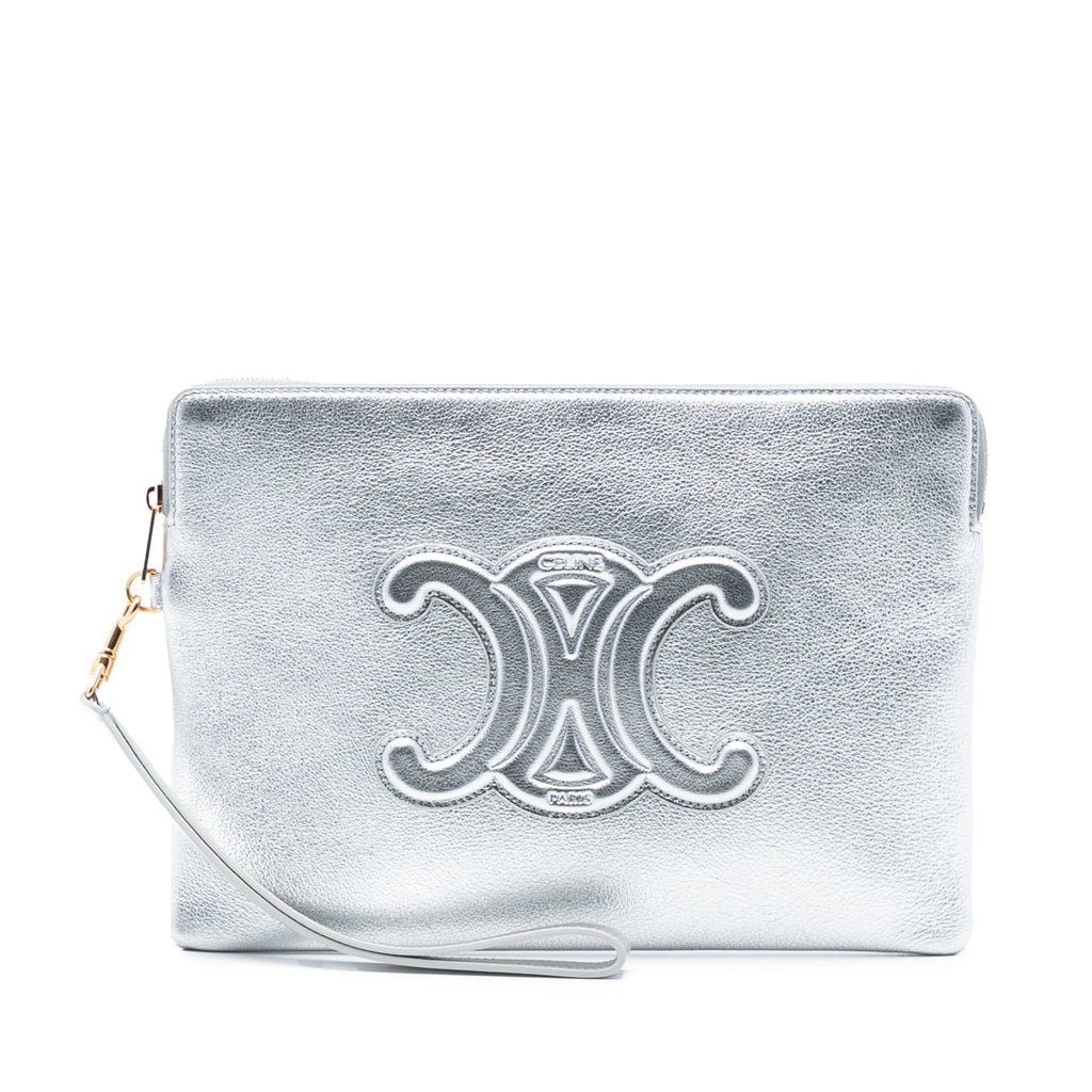 Metallic Calfskin Cuir Triomphe Zip Pouch