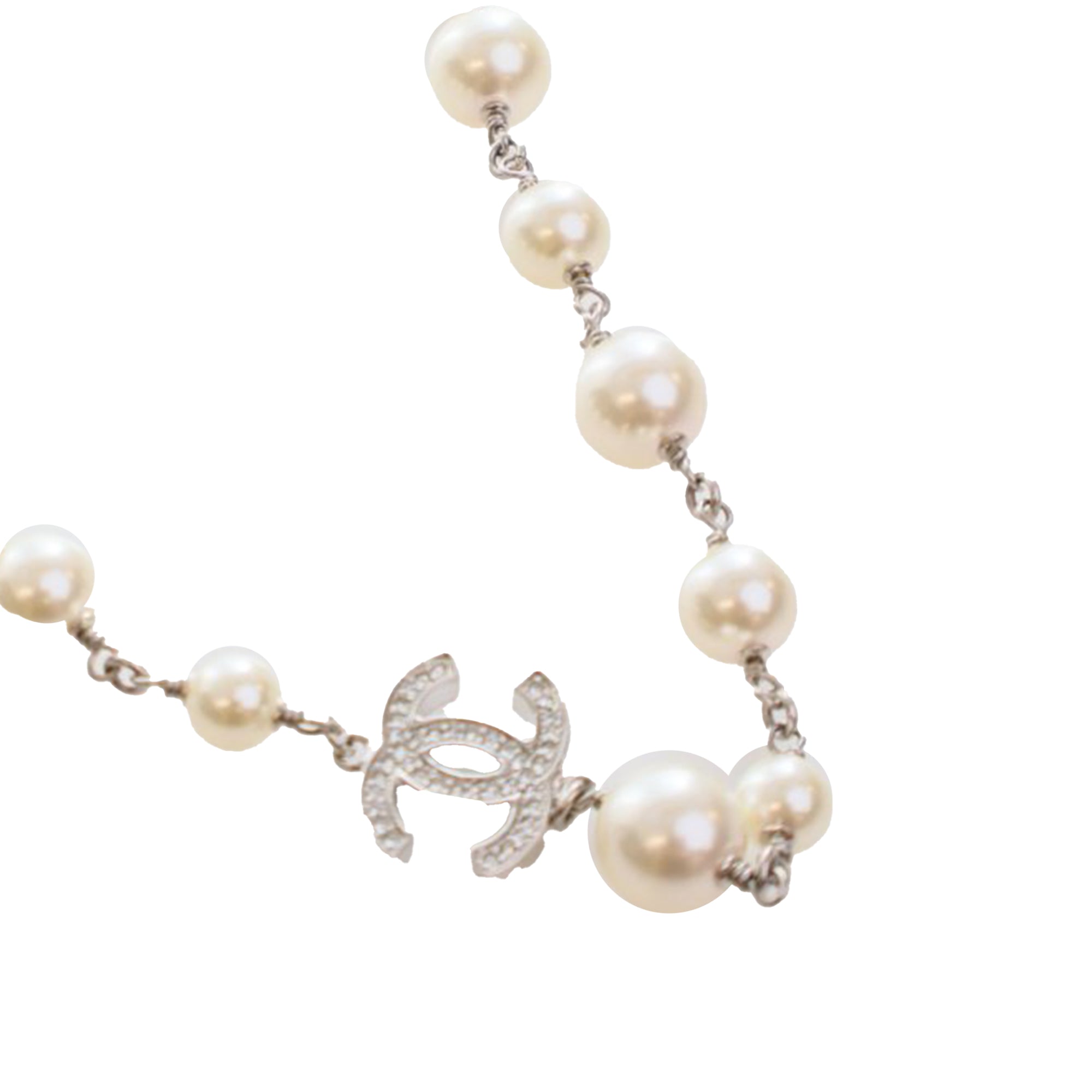 CC Silver Plated Crystal Faux Pearl Long Necklace