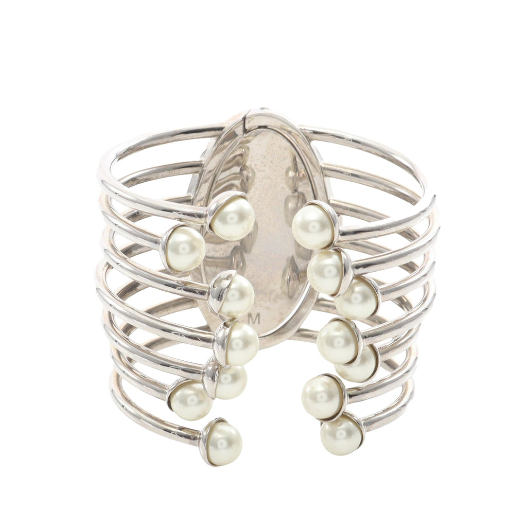 Palladium Plated Faux Pearl Diorific Bangle Bracelet