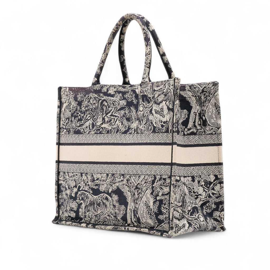 Large Canvas Toile de Jouy Reverse Embroidered Book Tote