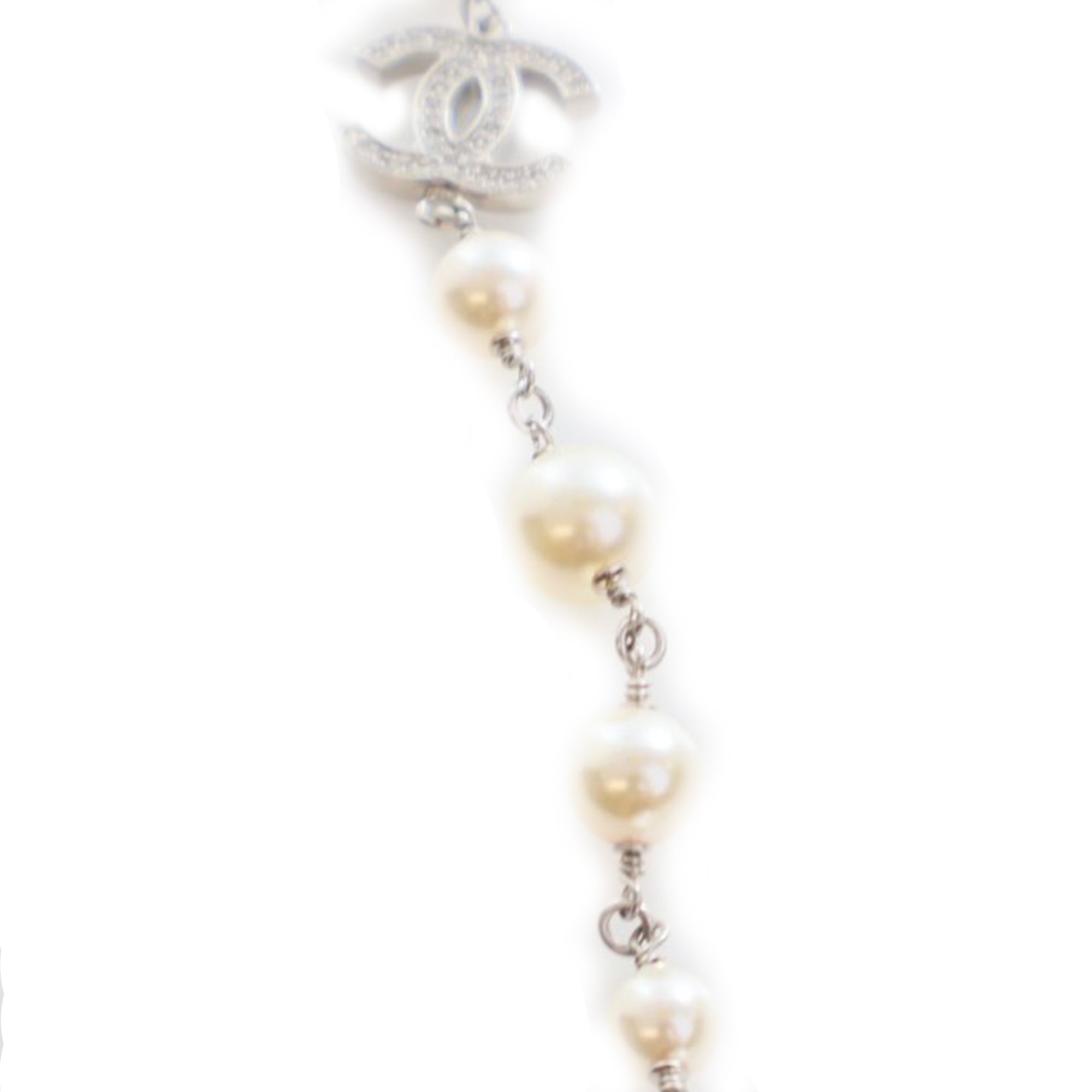CC Silver Plated Crystal Faux Pearl Long Necklace