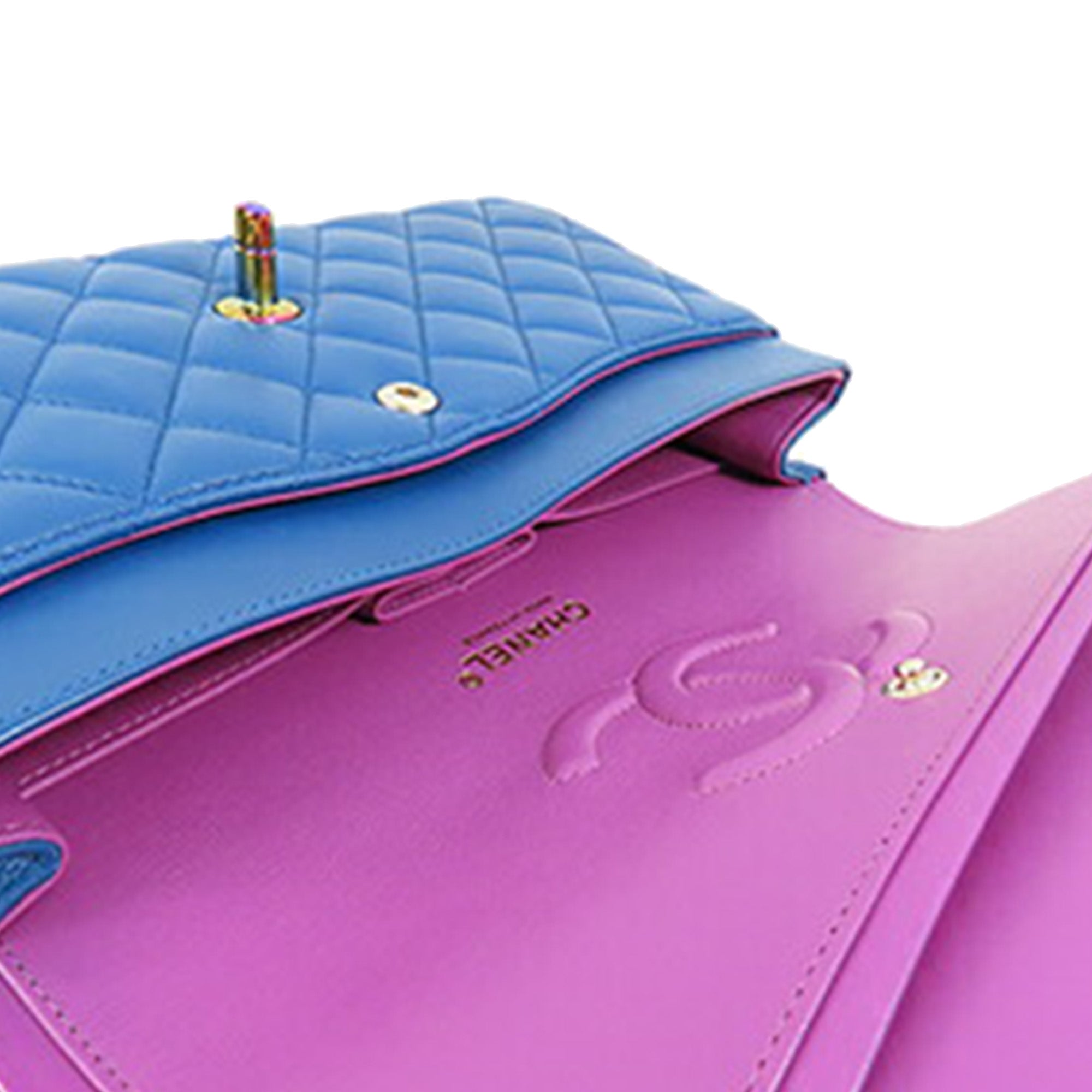 Medium Classic Lambskin Rainbow Hardware Double Flap