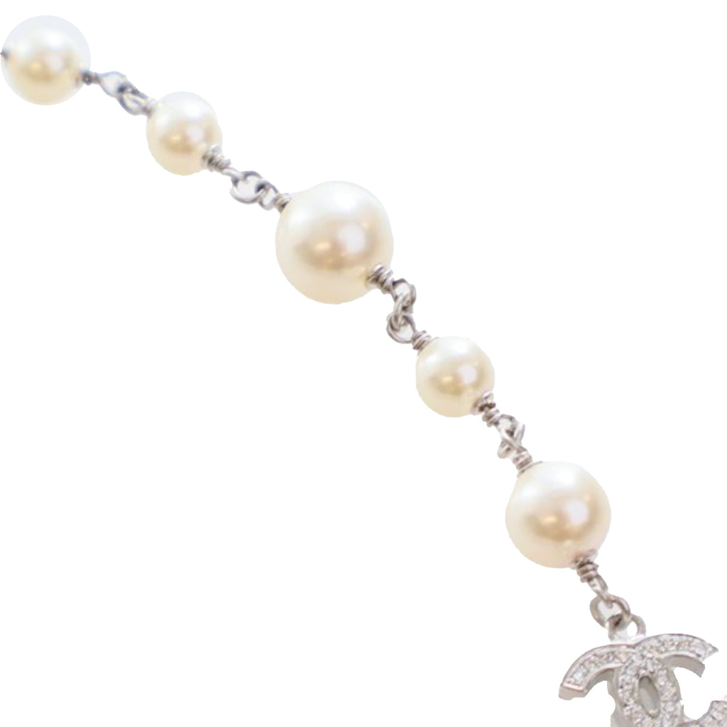 CC Silver Plated Crystal Faux Pearl Long Necklace