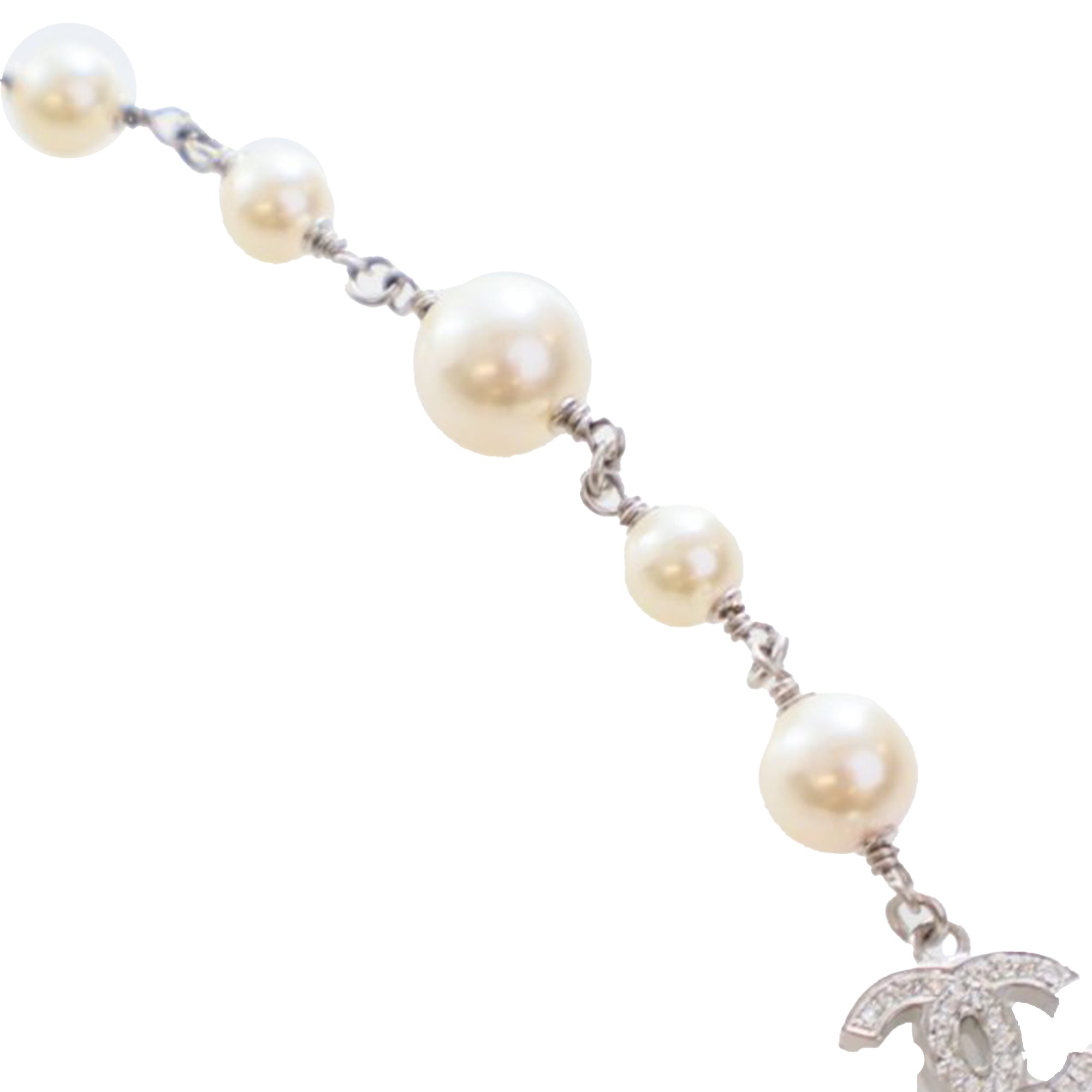 CC Silver Plated Crystal Faux Pearl Long Necklace