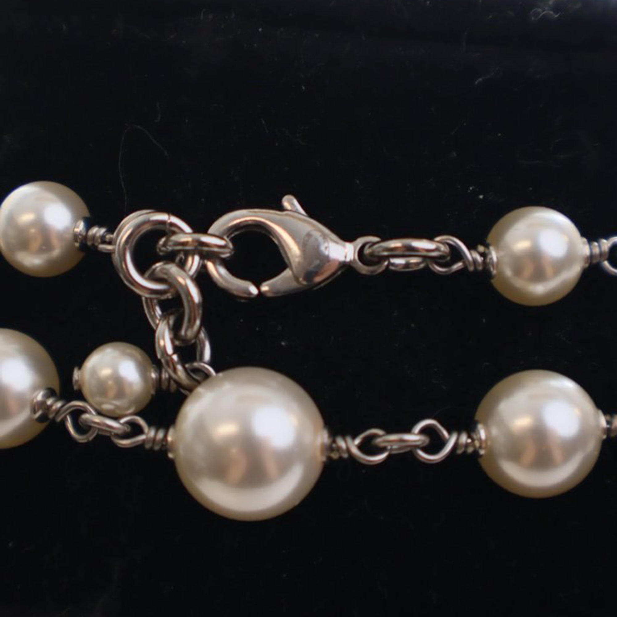 CC Silver Plated Crystal Faux Pearl Long Necklace
