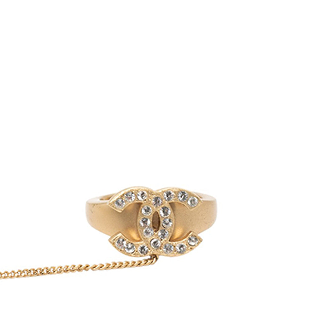 CC Gold Plated Rhinestone Logo Cuff Bracelet and Ring Set