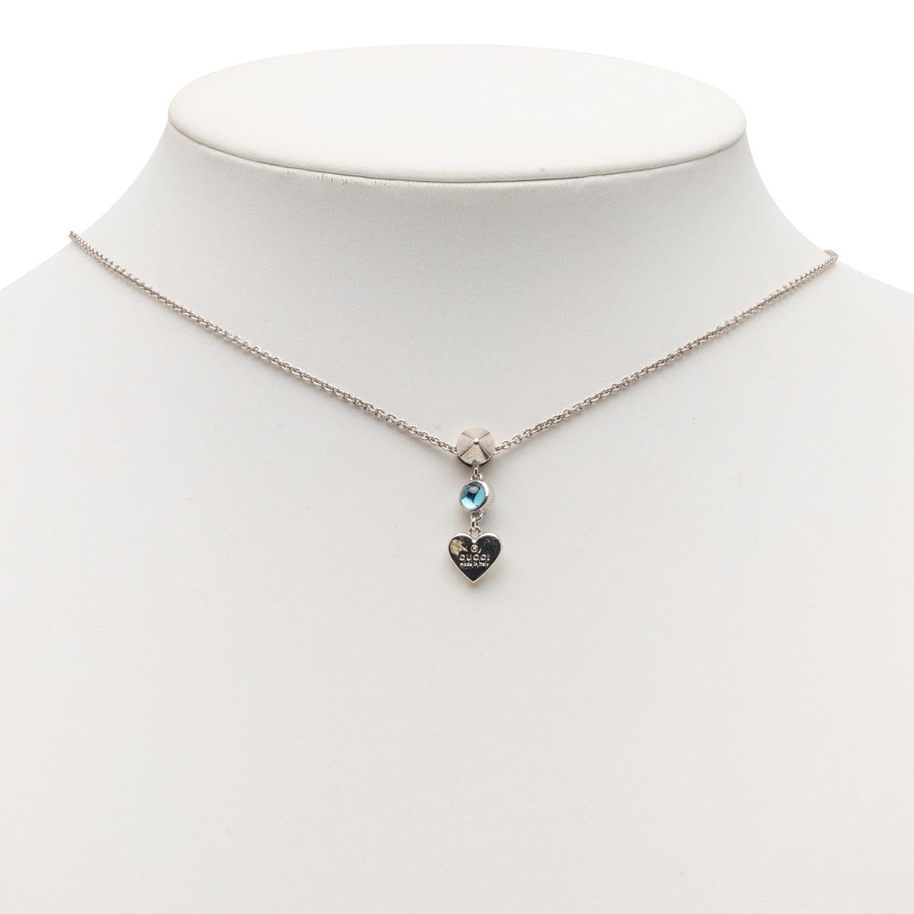Sterling Silver Rhinestone Heart Tag Pendant Necklace