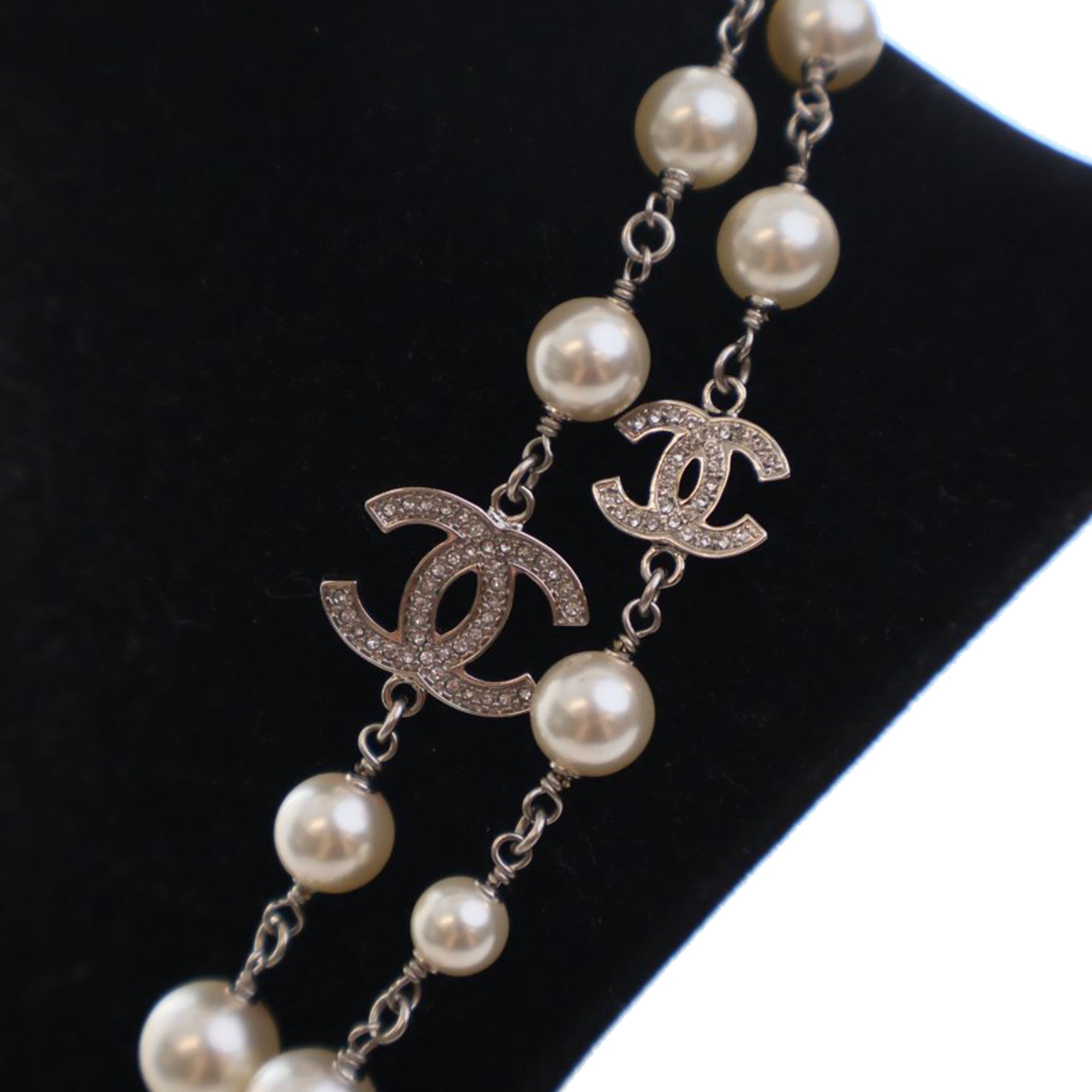 CC Silver Plated Crystal Faux Pearl Long Necklace