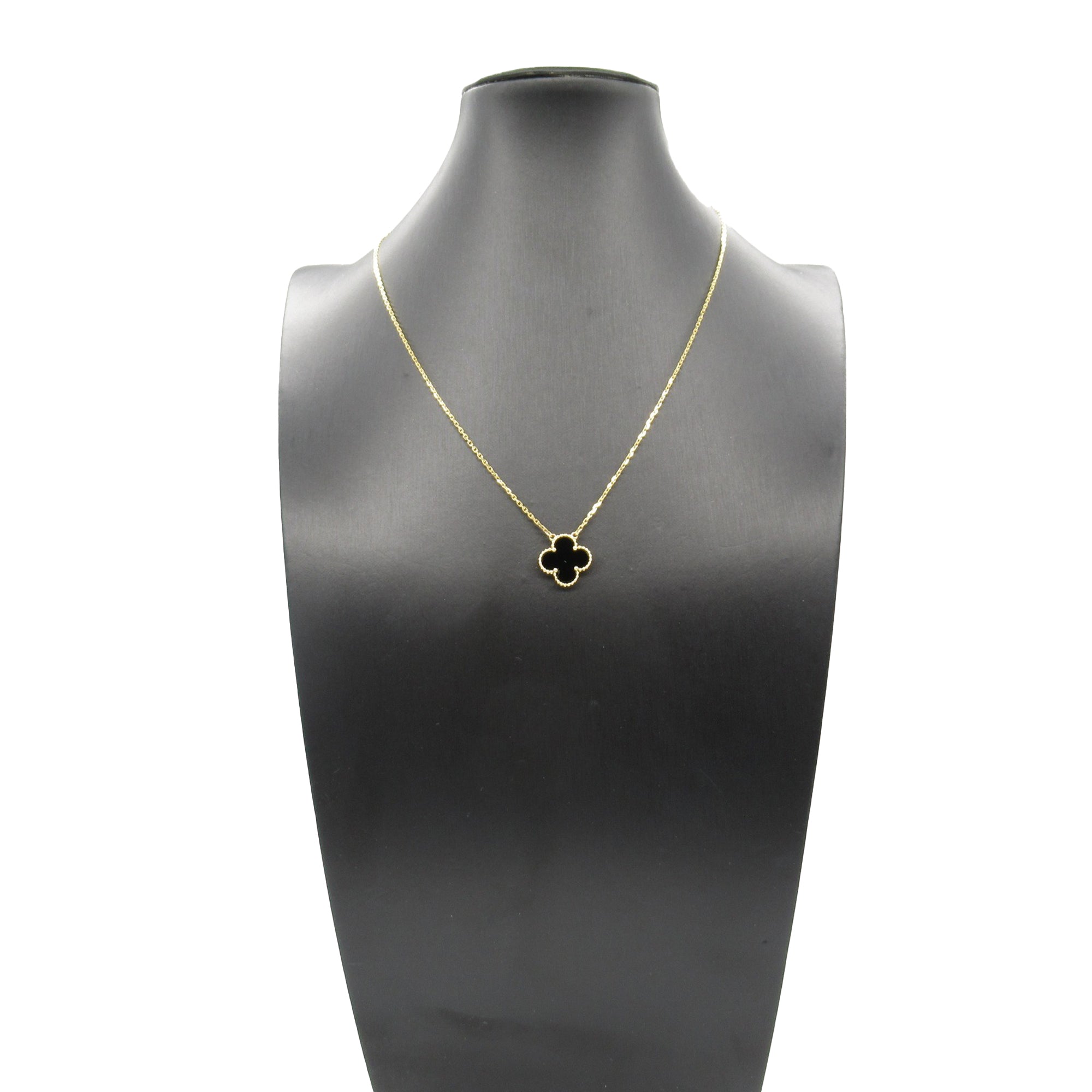 18K Yellow Gold and Onyx Vintage Alhambra Pendant Necklace
