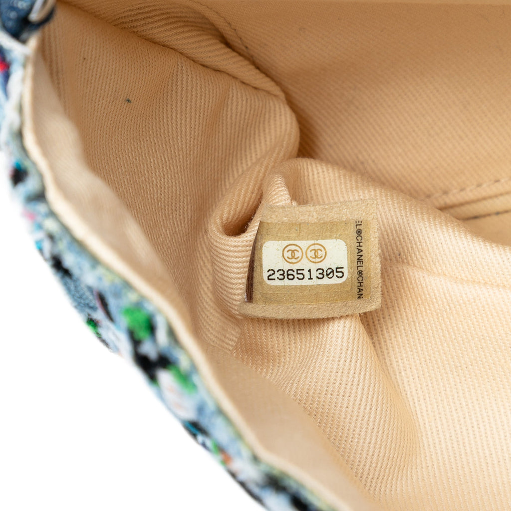 Medium Denim Rainbow Woven Stitch Quilted Robot Charm Single Flap