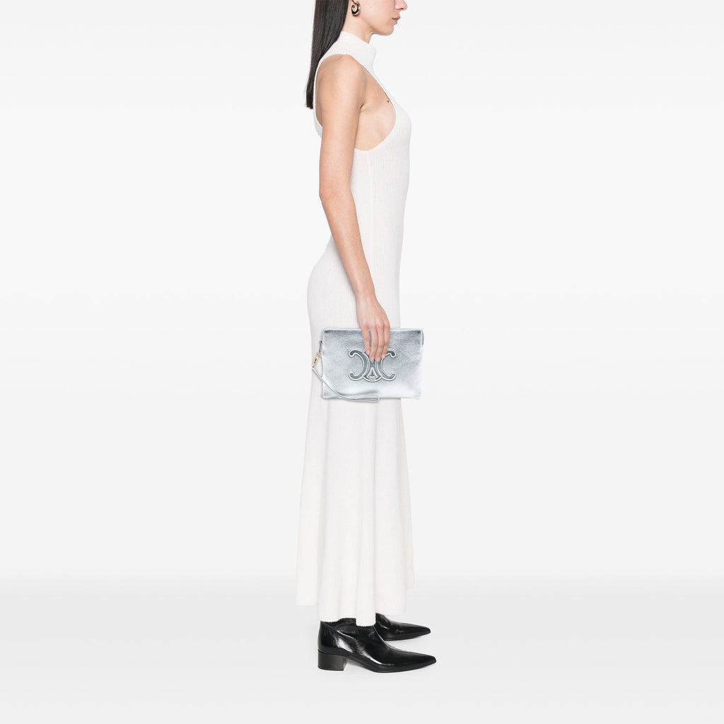 Metallic Calfskin Cuir Triomphe Zip Pouch