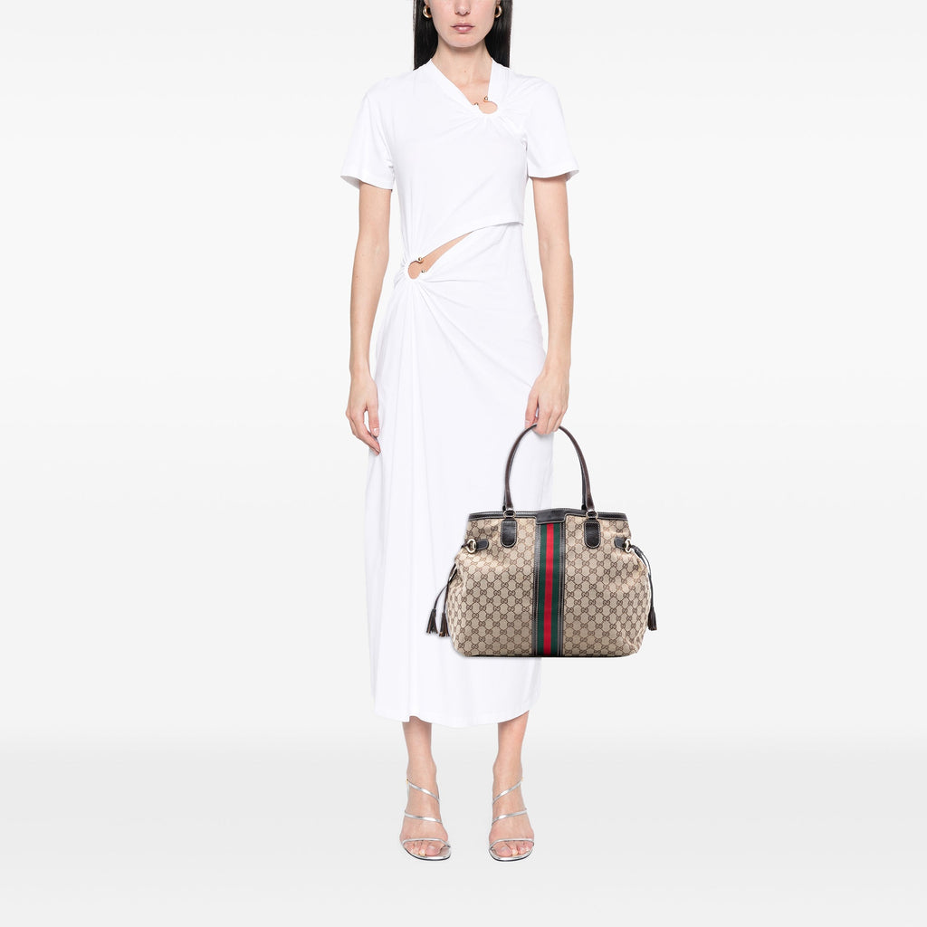 GG Canvas Web Tassel Tote