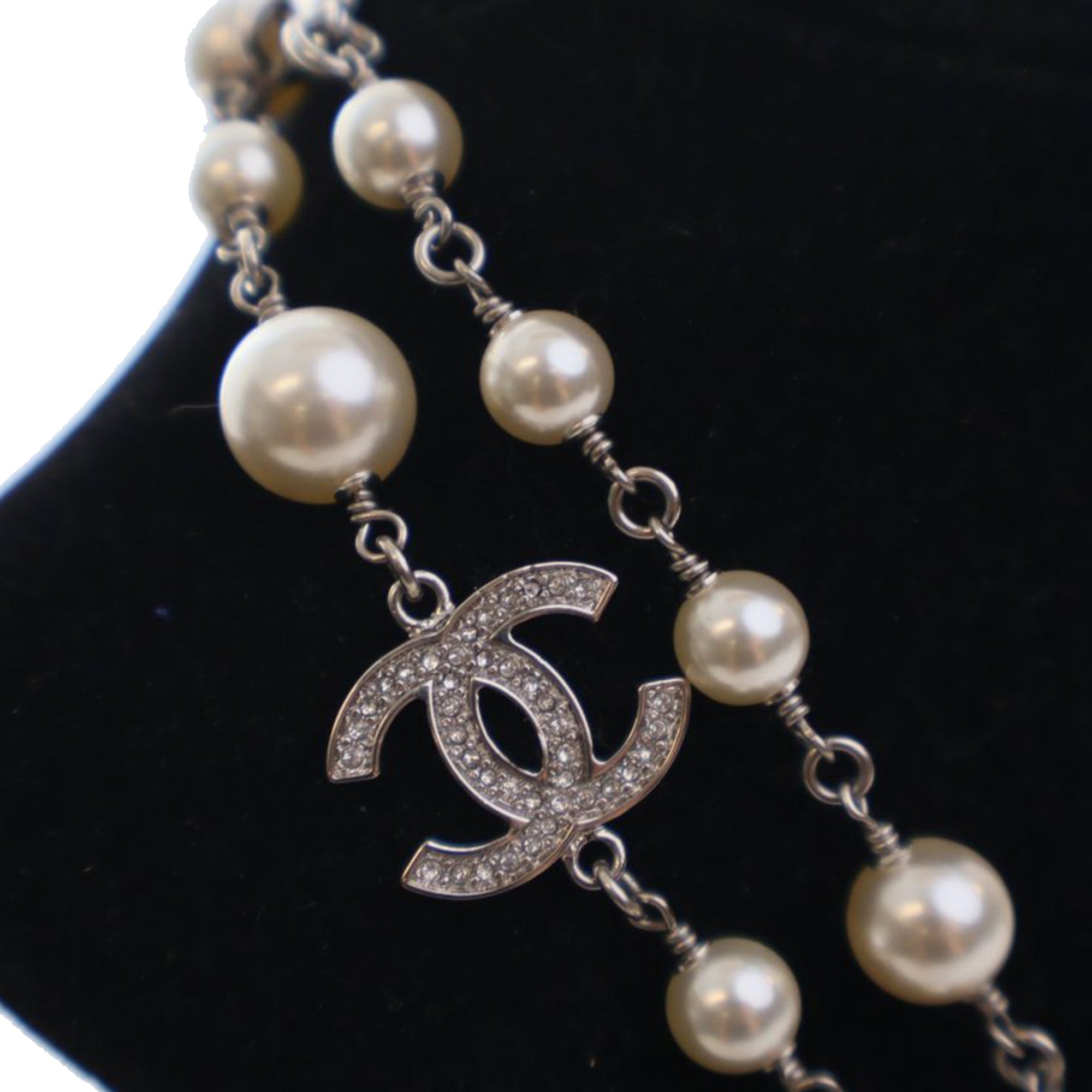 CC Silver Plated Crystal Faux Pearl Long Necklace