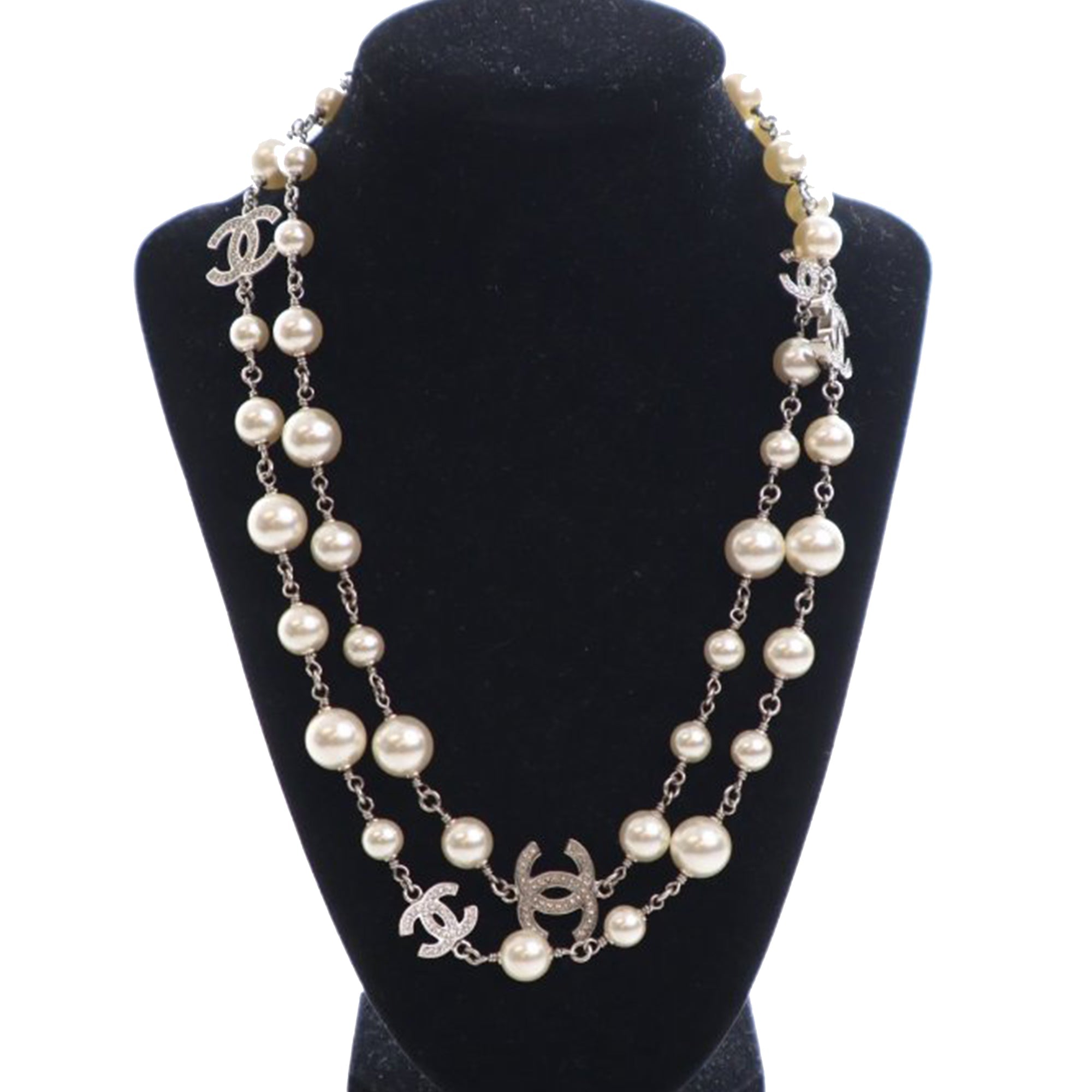 CC Silver Plated Crystal Faux Pearl Long Necklace