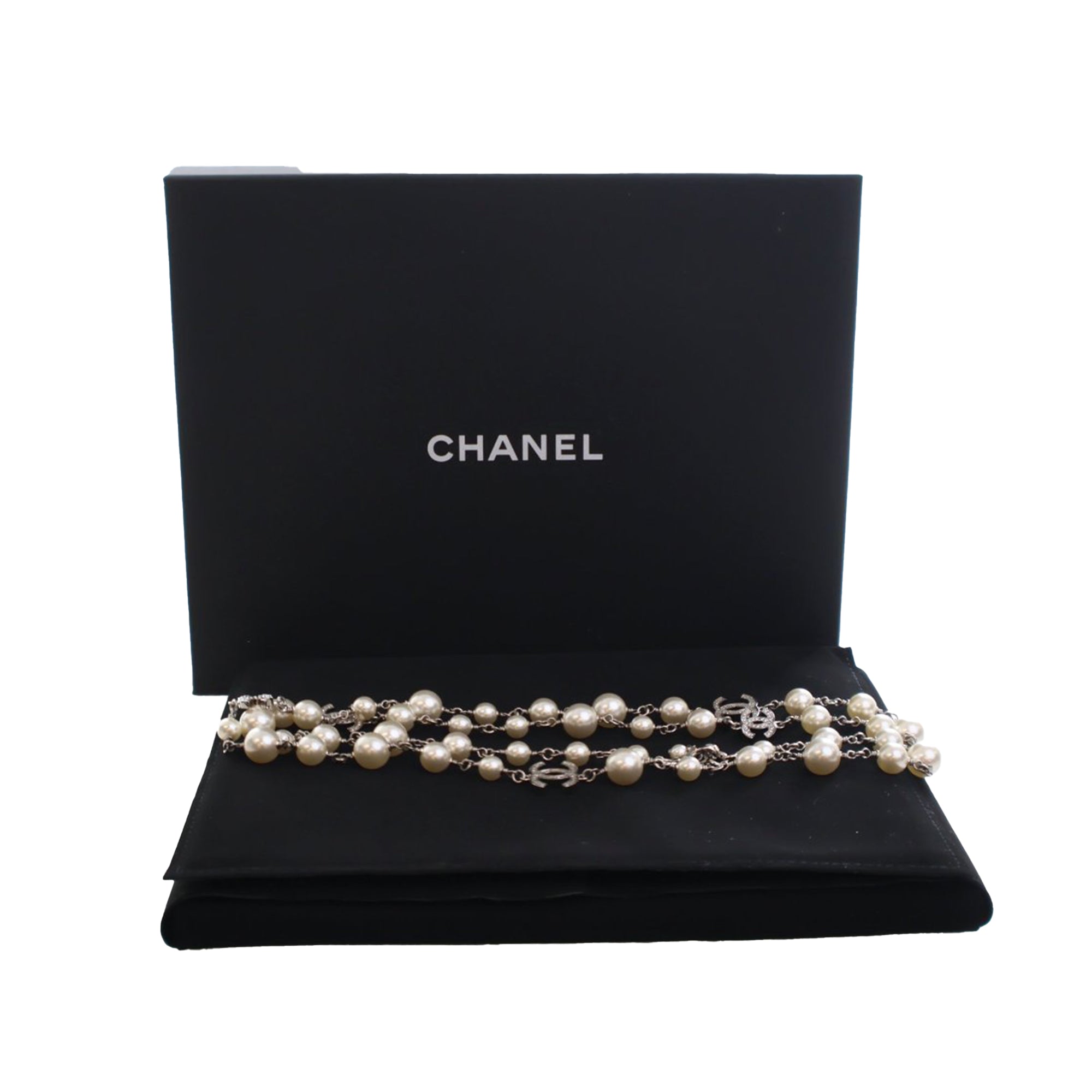 CC Silver Plated Crystal Faux Pearl Long Necklace